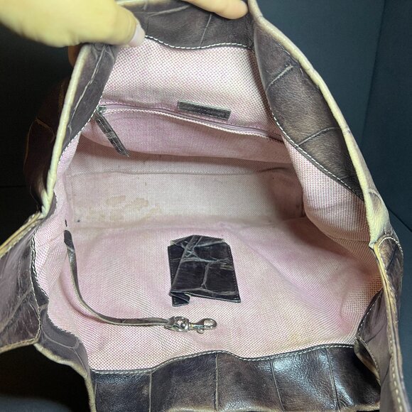 Dooney & Bourke Brown Hobo Chic Croc Embossed Leather Shoulder Bag Handbag Purse - Picture 9 of 15